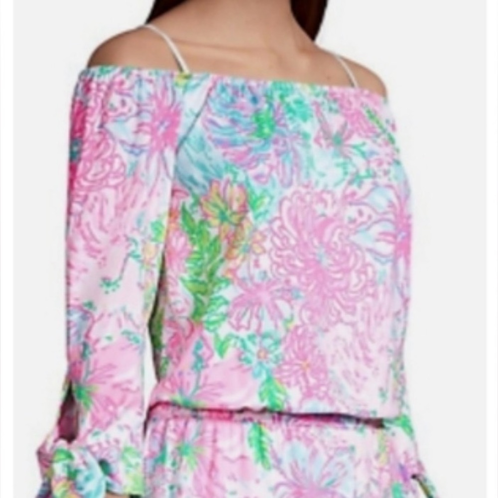 Lilly Pulitzer Lana off shoulder skort romper dress in paradise found NWT - Picture 7 of 7